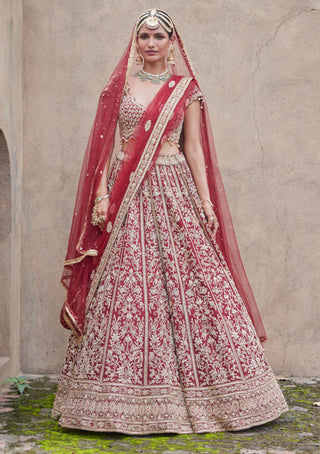 Nitika Gujral-Maroon Velvet Lehenga Choli Set-INDIASPOPUP.COM