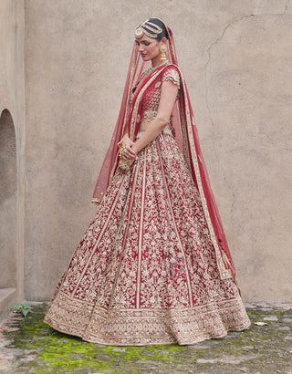 Nitika Gujral-Maroon Velvet Lehenga Choli Set-INDIASPOPUP.COM