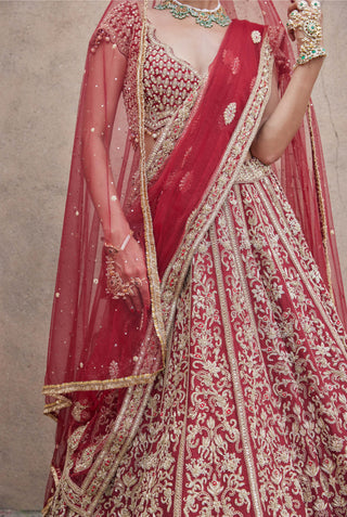 Nitika Gujral-Maroon Velvet Lehenga Choli Set-INDIASPOPUP.COM