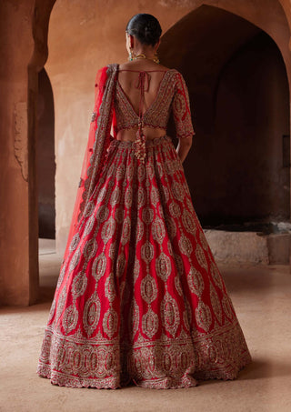 Nitika Gujral-Scarlet Red Raw Silk Lehenga Choli Set-INDIASPOPUP.COM
