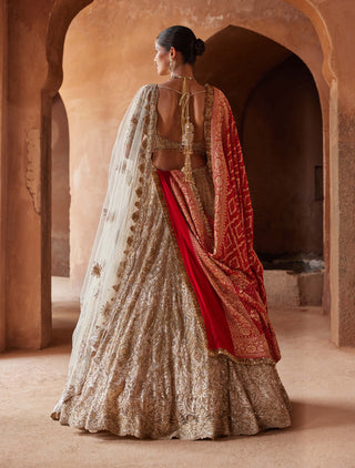 Nitika Gujral-Champagne Gold Embroidered Lehenga Set-INDIASPOPUP.COM
