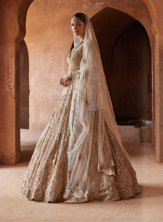 Nitika Gujral-Champagne Gold Embroidered Lehenga Set-INDIASPOPUP.COM