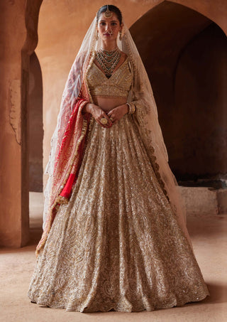 Nitika Gujral-Champagne Gold Embroidered Lehenga Set-INDIASPOPUP.COM