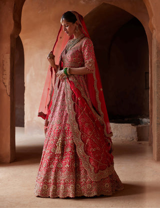 Nitika Gujral-Red Ombre Dyed Lehenga Choli Set-INDIASPOPUP.COM
