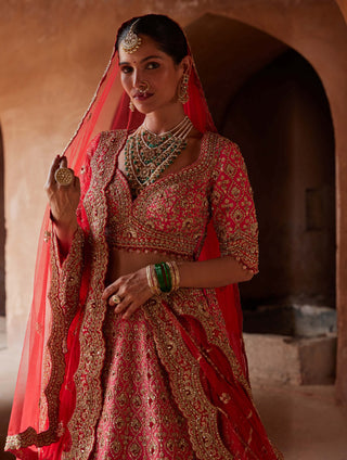 Nitika Gujral-Red Ombre Dyed Lehenga Choli Set-INDIASPOPUP.COM