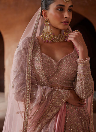 Nitika Gujral-Rose Pink Net Lehenga Choli Set-INDIASPOPUP.COM