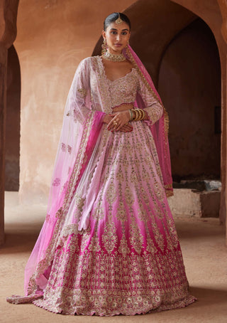 Nitika Gujral-Fuschia Pink Ombre Dyed Lehenga Set-INDIASPOPUP.COM