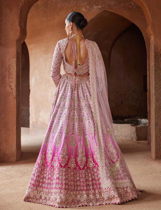 Nitika Gujral-Fuschia Pink Ombre Dyed Lehenga Set-INDIASPOPUP.COM