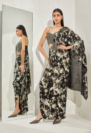 Namrata Joshipura-Black Metallic Draped Sari And Blouse-INDIASPOPUP.COM