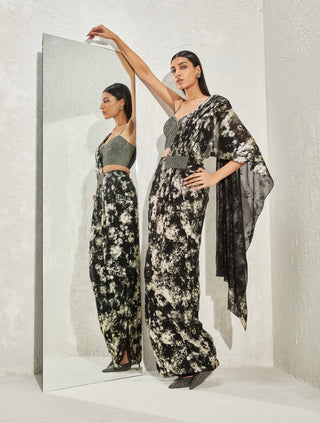 Namrata Joshipura-Black Metallic Draped Sari And Blouse-INDIASPOPUP.COM