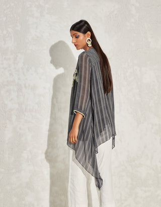 Namrata Joshipura-Black Aster Stripes Asymmetric Tunic-INDIASPOPUP.COM