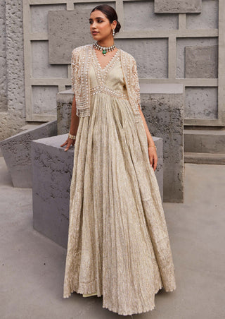 Nidhika Shekhar-Gold Maharani Suvarn Anarkali And Jacket-INDIASPOPUP.COM