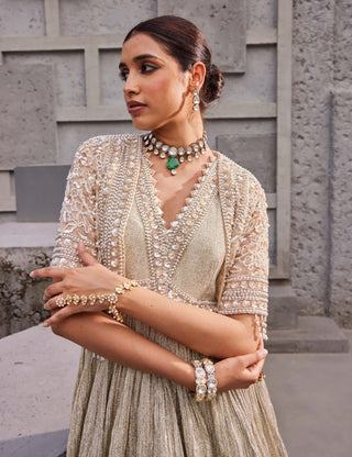 Nidhika Shekhar-Gold Maharani Suvarn Anarkali And Jacket-INDIASPOPUP.COM