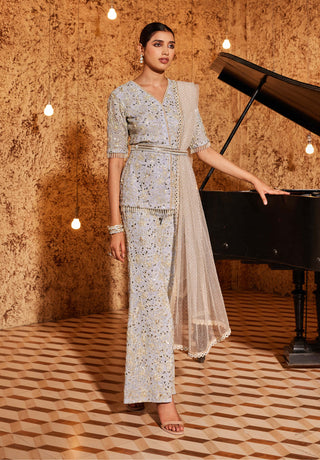 Nidhika Shekhar-Aqua Embroidered Kurta And Palazzo Set-INDIASPOPUP.COM