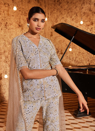 Nidhika Shekhar-Aqua Embroidered Kurta And Palazzo Set-INDIASPOPUP.COM
