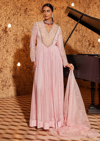 Nidhika Shekhar-Strawberry Pink Jalsaa Anarkali And Dupatta-INDIASPOPUP.COM