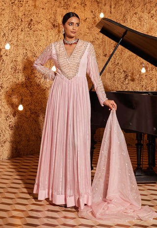 Nidhika Shekhar-Strawberry Pink Jalsaa Anarkali And Dupatta-INDIASPOPUP.COM