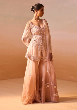 Dusty Rose Garara And Peplum Set by Nitika Gujral, available on Indiaspopup.com