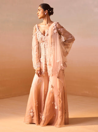 Dusty Rose Garara And Peplum Set by Nitika Gujral, available on Indiaspopup.com