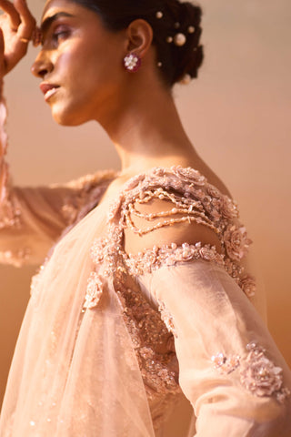 Dusty Rose Garara And Peplum Set by Nitika Gujral, available on Indiaspopup.com