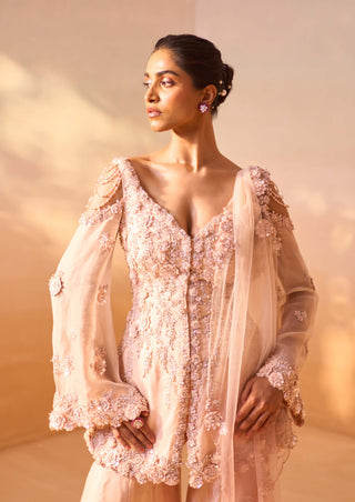 Dusty Rose Garara And Peplum Set by Nitika Gujral, available on Indiaspopup.com
