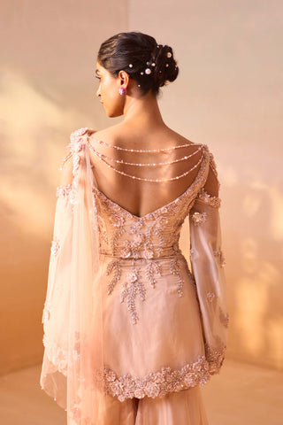 Dusty Rose Garara And Peplum Set by Nitika Gujral, available on Indiaspopup.com