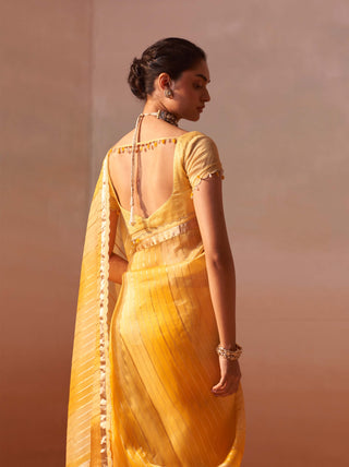 Yellow Organza Sari Set by Nitika Gujral, available on Indiaspopup.com