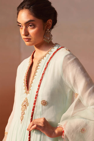 Aqua Green Anarkali Suit Set by Nitika Gujral, available on Indiaspopup.com