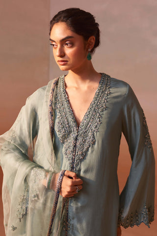 Jade Green Kurta And Palazzo Set by Nitika Gujral, available on Indiaspopup.com
