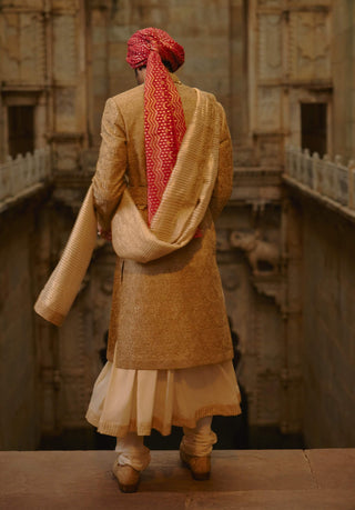 Salmon matka sherwani beige kurta churidar set