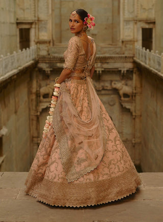 Peach raw silk lehenga set