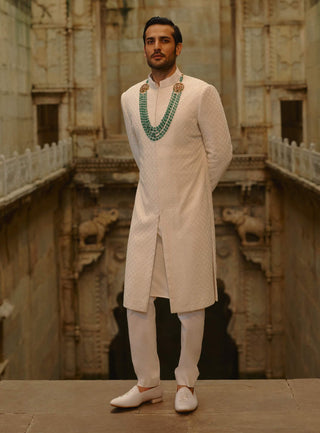 Ivory all over geometric embroidered sherwani set