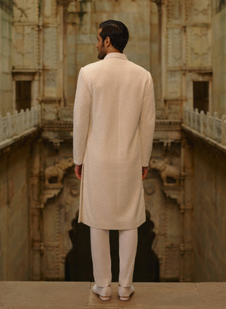 Ivory all over geometric embroidered sherwani set