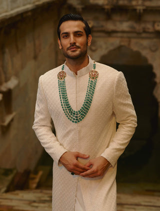 Ivory all over geometric embroidered sherwani set