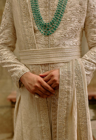 Linen silk brocade zardozi sherwani set