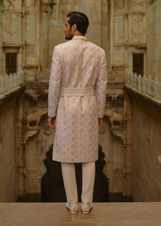 Gray silver embroidered sherwani set