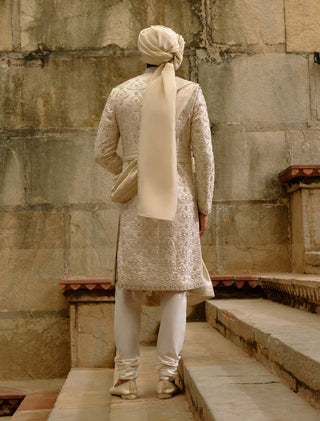 Linen silk brocade zardozi sherwani set