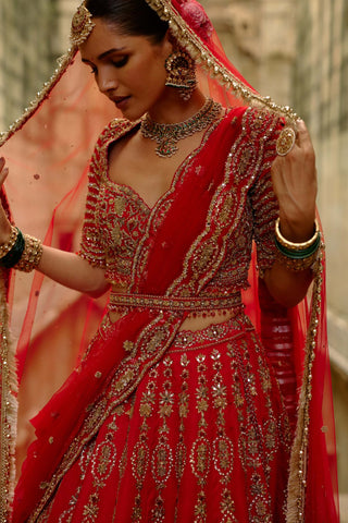 Red satin silk lehenga set