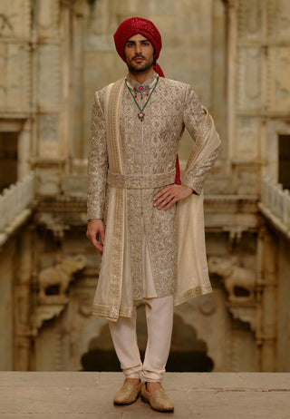 Gold sherwani zardozi embroidery set