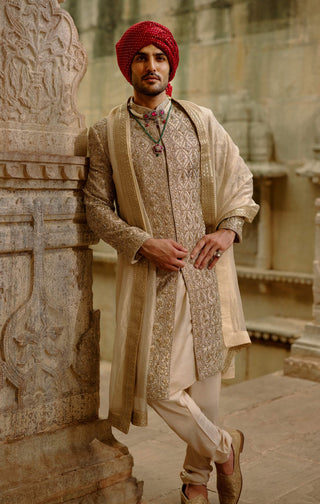 Gold sherwani zardozi embroidery set