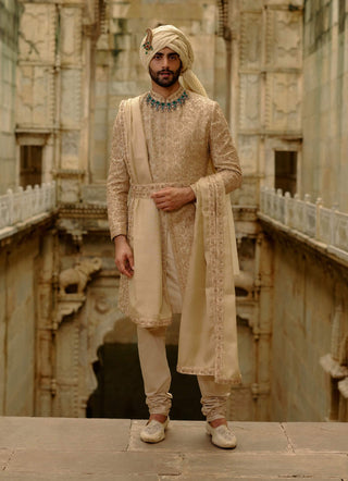 Gold woven banarasi sherwani set