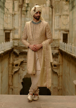 Gold woven banarasi sherwani set