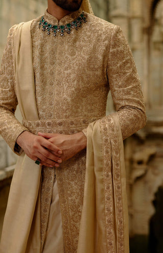 Gold woven banarasi sherwani set