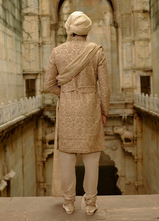 Gold woven banarasi sherwani set