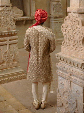Gold twill woven sherwani gold embroidery