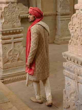 Gold twill woven sherwani gold embroidery