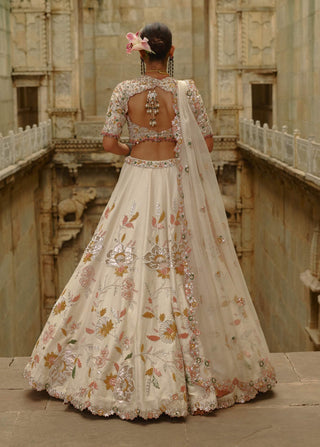 Cream raw silk gota lehenga set