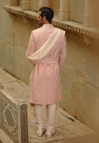 Blush pink tafetta silk sherwani set