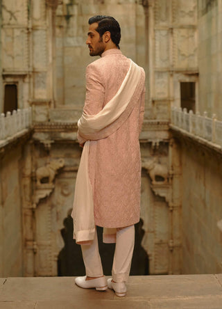 Blush pink tafetta silk sherwani set