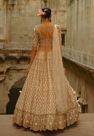 Cream embroidered monga lehenga set
